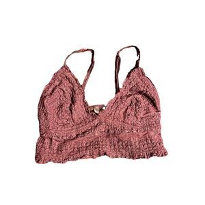 Free People Burgundy Lace Bralette Stretch Wireless Semi-Sheer Bra One Size